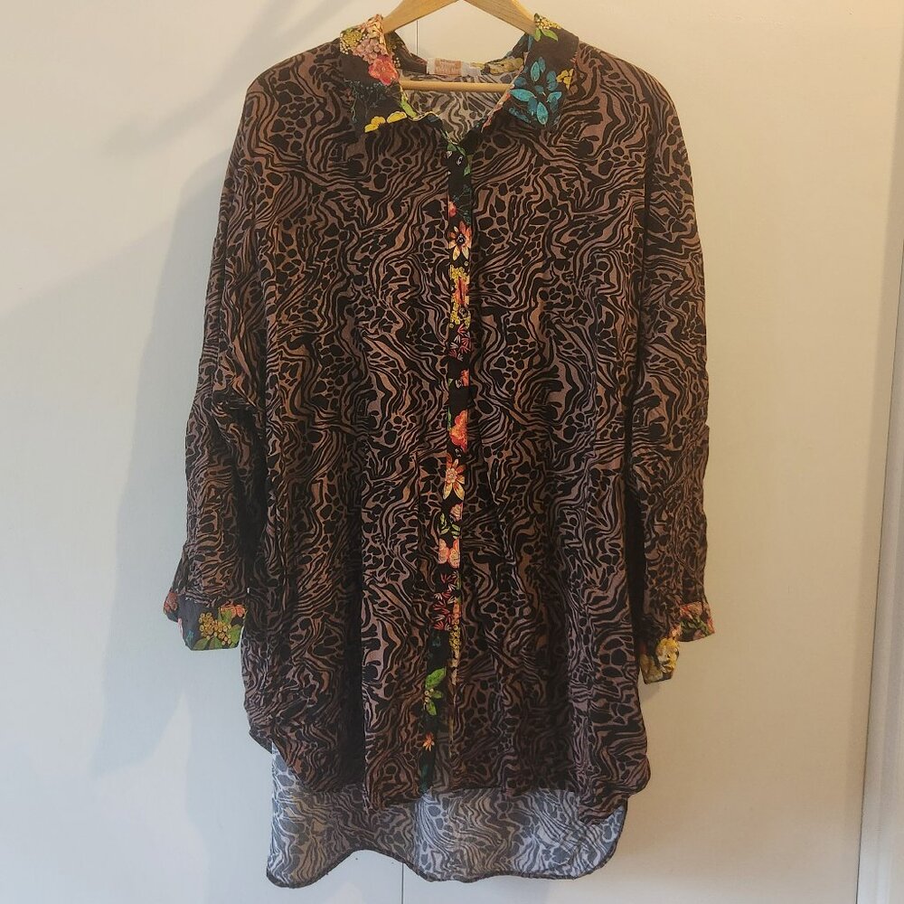 Johnny Was Millo Wild Button-Front Midi Shirtdress